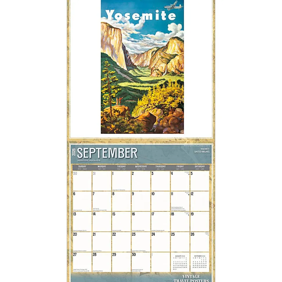 2026 BrownTrout Vintage Travel Posters Monthly Plastic-Free Square Wall Calendar, January to December 2026, 9798330706143 - 9798330706143