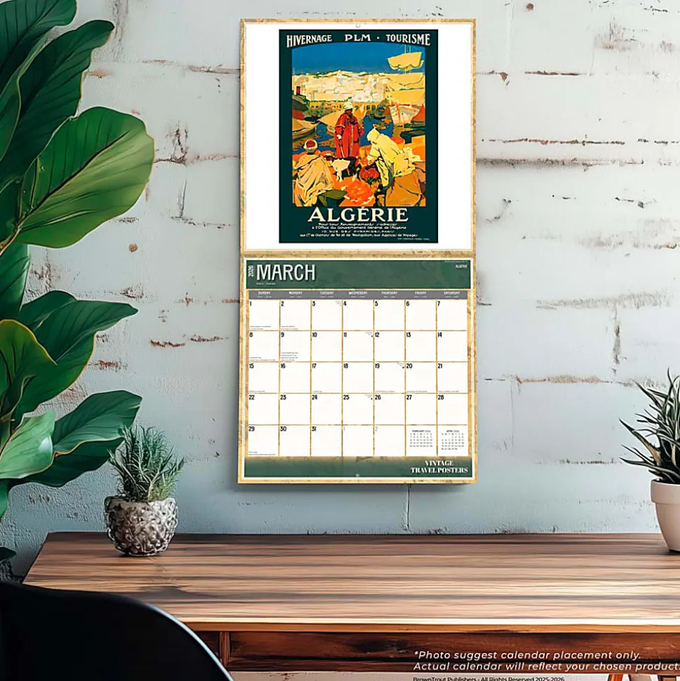 2026 BrownTrout Vintage Travel Posters Monthly Plastic-Free Square Wall Calendar, January to December 2026, 9798330706143 - 9798330706143