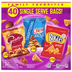 Bugles, Chex Mix and Gardetto Variety Pack Snack Mix, 40 Bags Per Pack