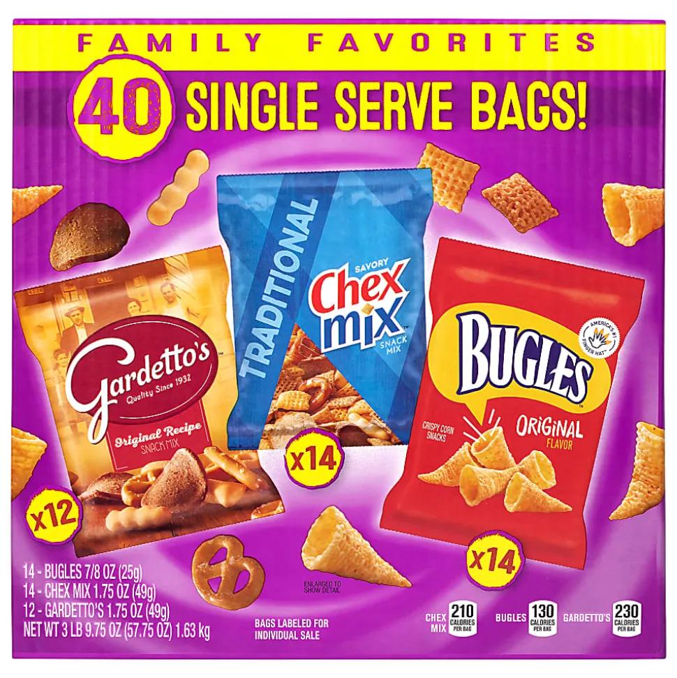 Bugles, Chex Mix and Gardetto Variety Pack Snack Mix, 40 Bags Per Pack