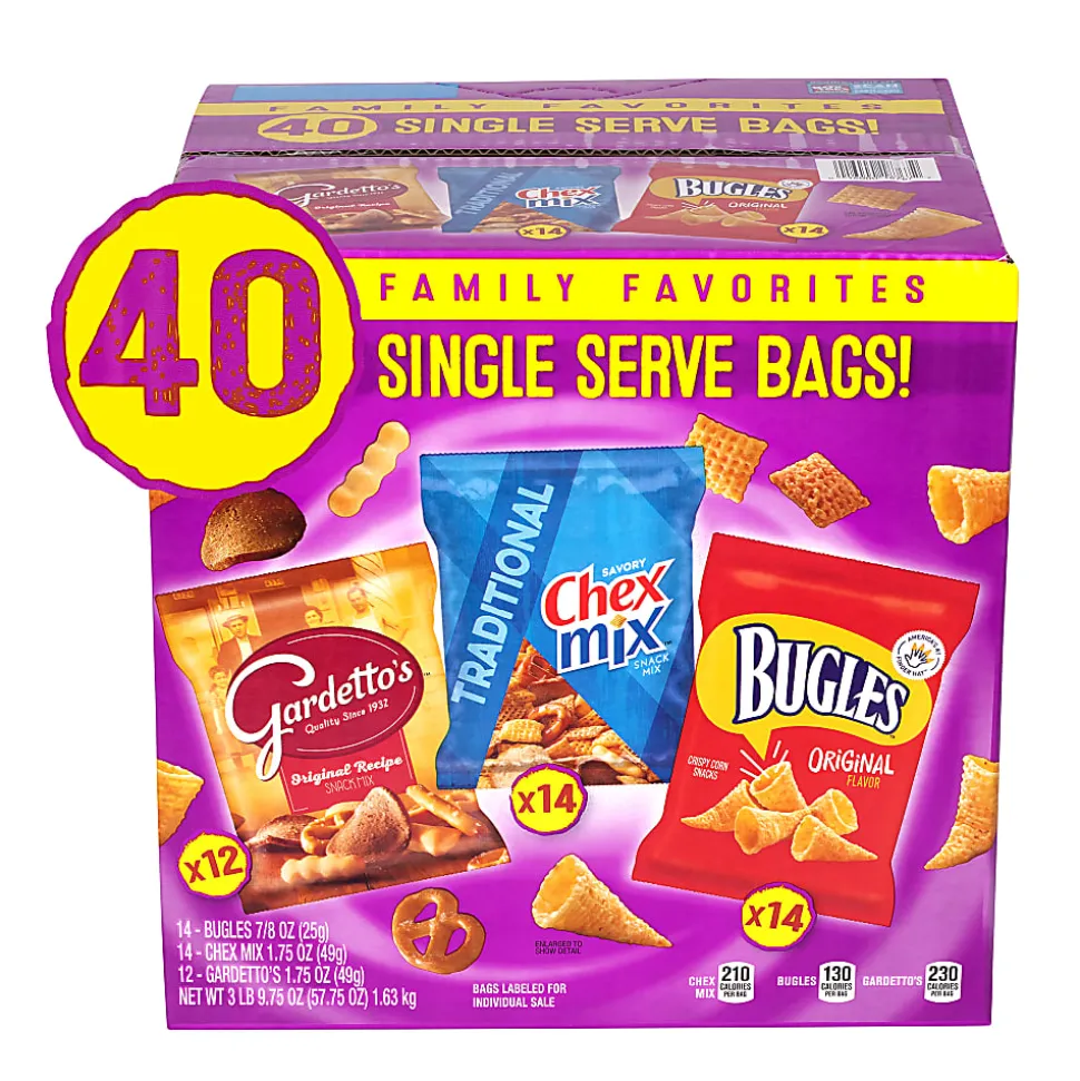 Bugles, Chex Mix and Gardetto Variety Pack Snack Mix, 40 Bags Per Pack