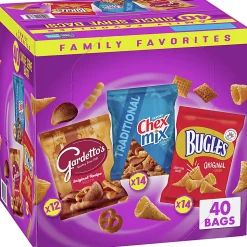 Bugles, Chex Mix and Gardetto Variety Pack Snack Mix, 40 Bags Per Pack