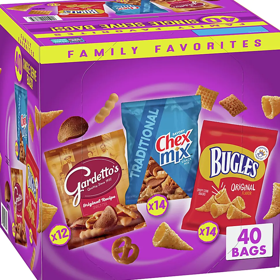 Bugles, Chex Mix and Gardetto Variety Pack Snack Mix, 40 Bags Per Pack