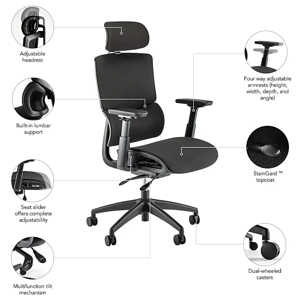 Bush Business Furniture Align Fabric High Back Ergonomic Office Chair with Lumbar Support, Black Nylon Mesh, Standard Deliver Service