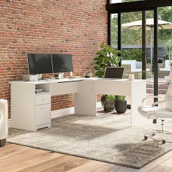 Bush Business Furniture Cabot 72"W L-Shaped Corner Desk With Drawers, White, Standard Delivery