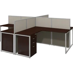 Bush Business Furniture Easy Office 60W 4-Person L-Desk Open Office, Mocha Cherry, Standard Delivery