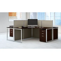 Bush Business Furniture Easy Office 60W 4-Person L-Desk Open Office, Mocha Cherry, Standard Delivery