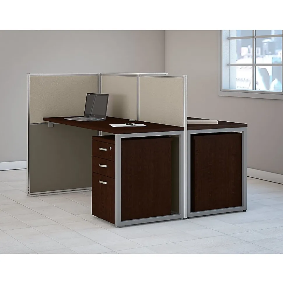 Bush Business Furniture Easy Office 60W 2-Person Straight Desk Open Office, Mocha Cherry, Standard Delivery