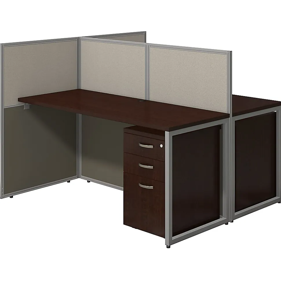 Bush Business Furniture Easy Office 60W 2-Person Straight Desk Open Office, Mocha Cherry, Standard Delivery