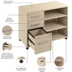 Bush Business Furniture Hustle Office Storage Cabinet With Wheels, Natural Elm, Standard Delivery