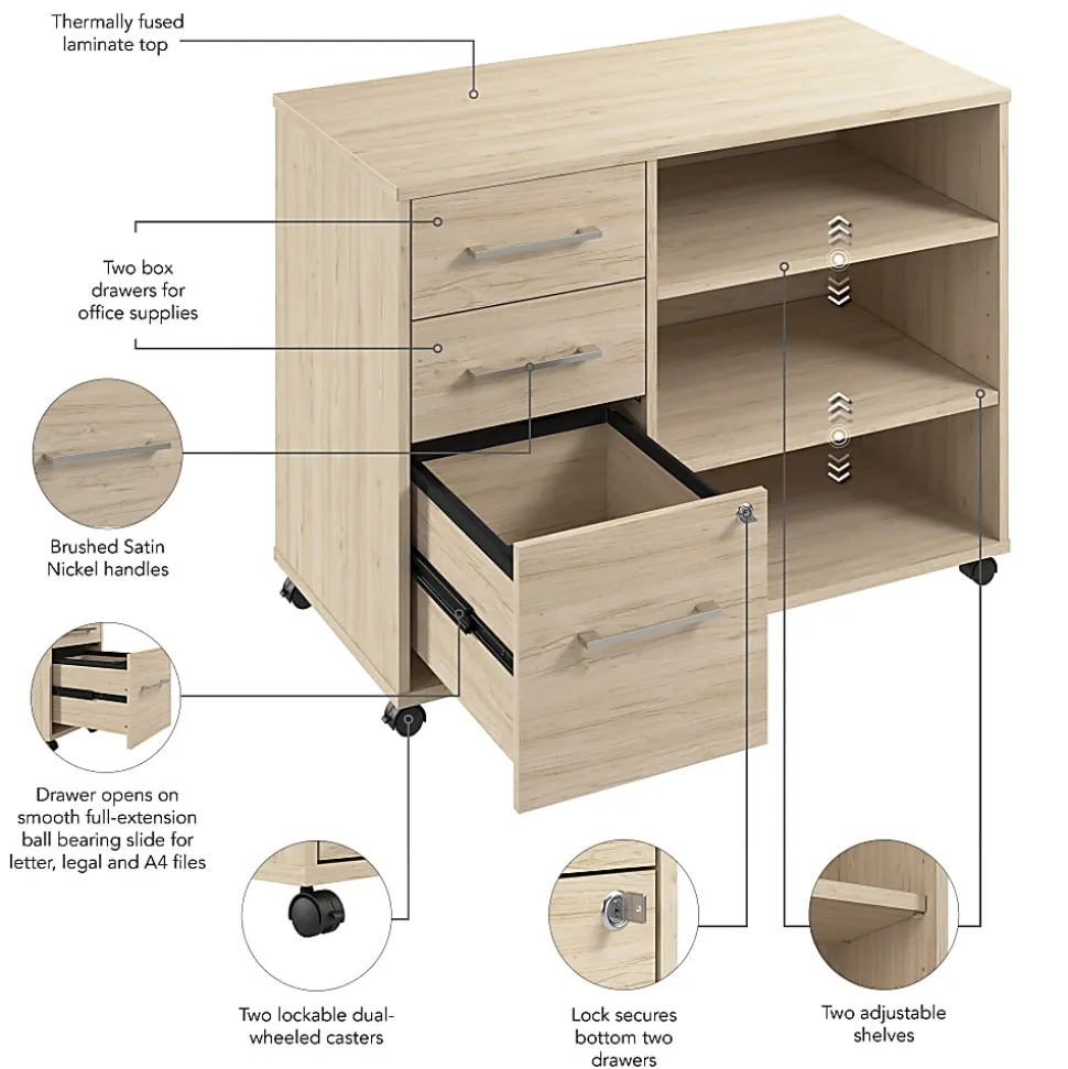 Bush Business Furniture Hustle Office Storage Cabinet With Wheels, Natural Elm, Standard Delivery