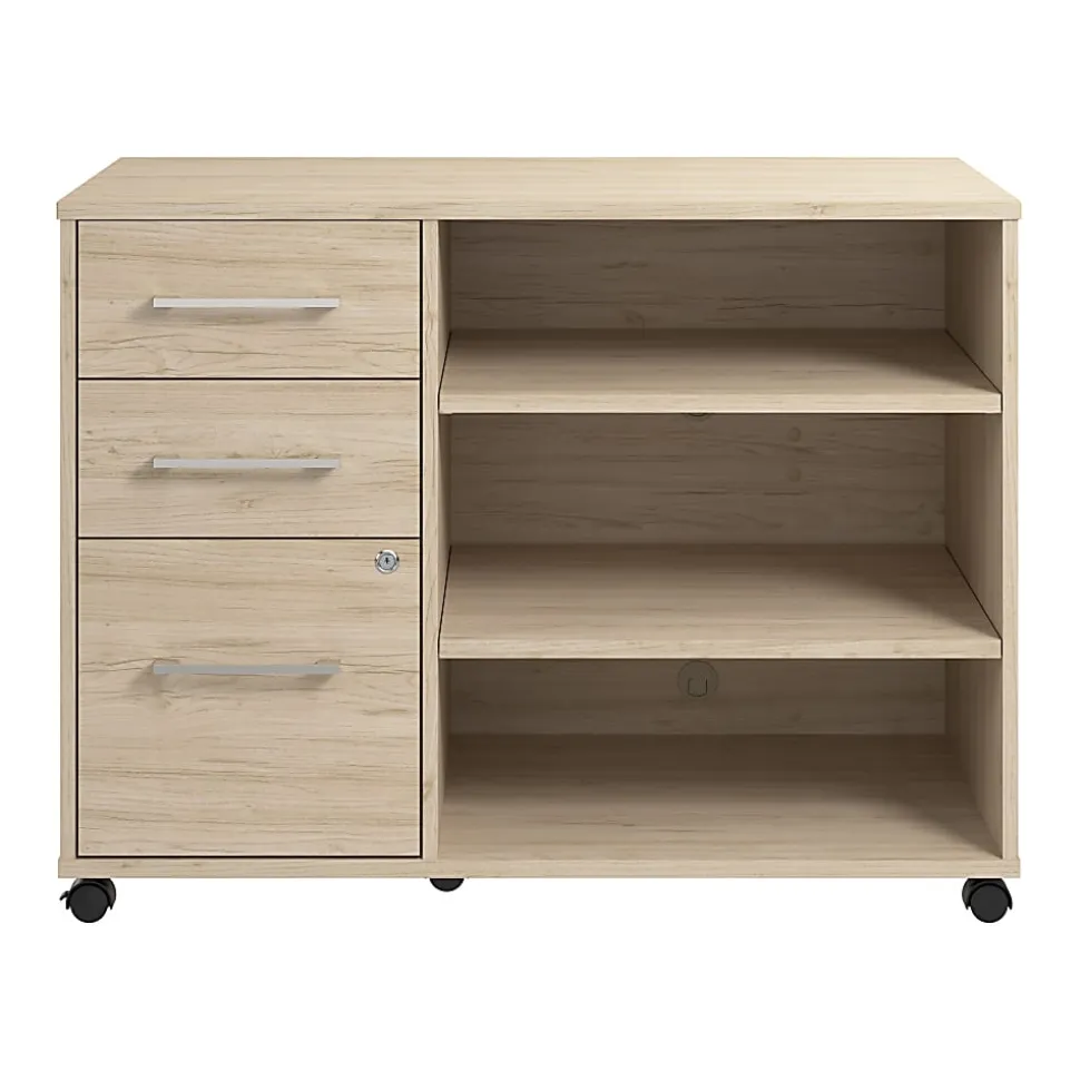 Bush Business Furniture Hustle Office Storage Cabinet With Wheels, Natural Elm, Standard Delivery
