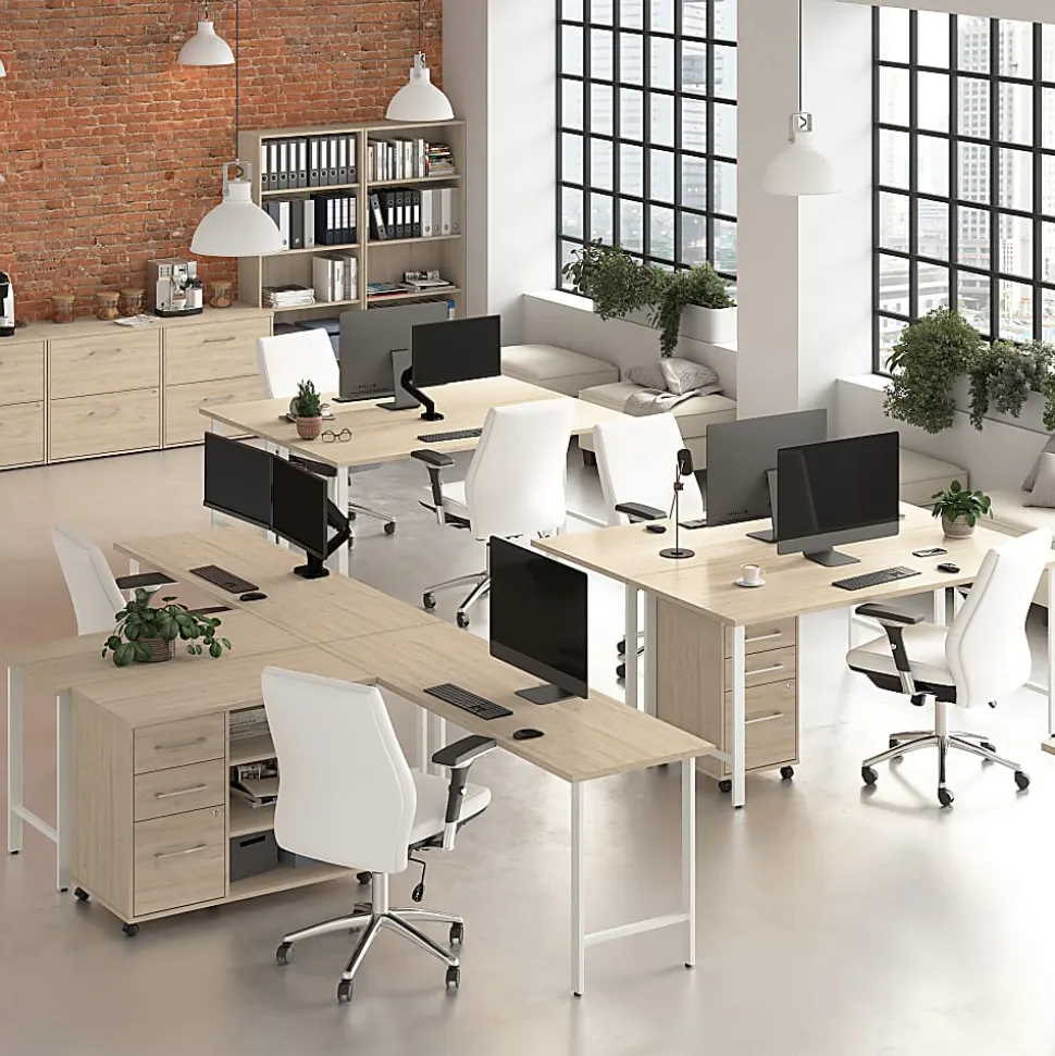 Bush Business Furniture Hustle Office Storage Cabinet With Wheels, Natural Elm, Standard Delivery