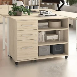 Bush Business Furniture Hustle Office Storage Cabinet With Wheels, Natural Elm, Standard Delivery