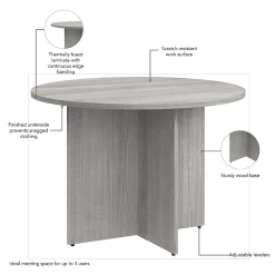 Bush Business Furniture 42-inch Round Conference Table with Wood Base, Platinum Gray, Standard Delivery