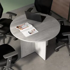Bush Business Furniture 42-inch Round Conference Table with Wood Base, Platinum Gray, Standard Delivery