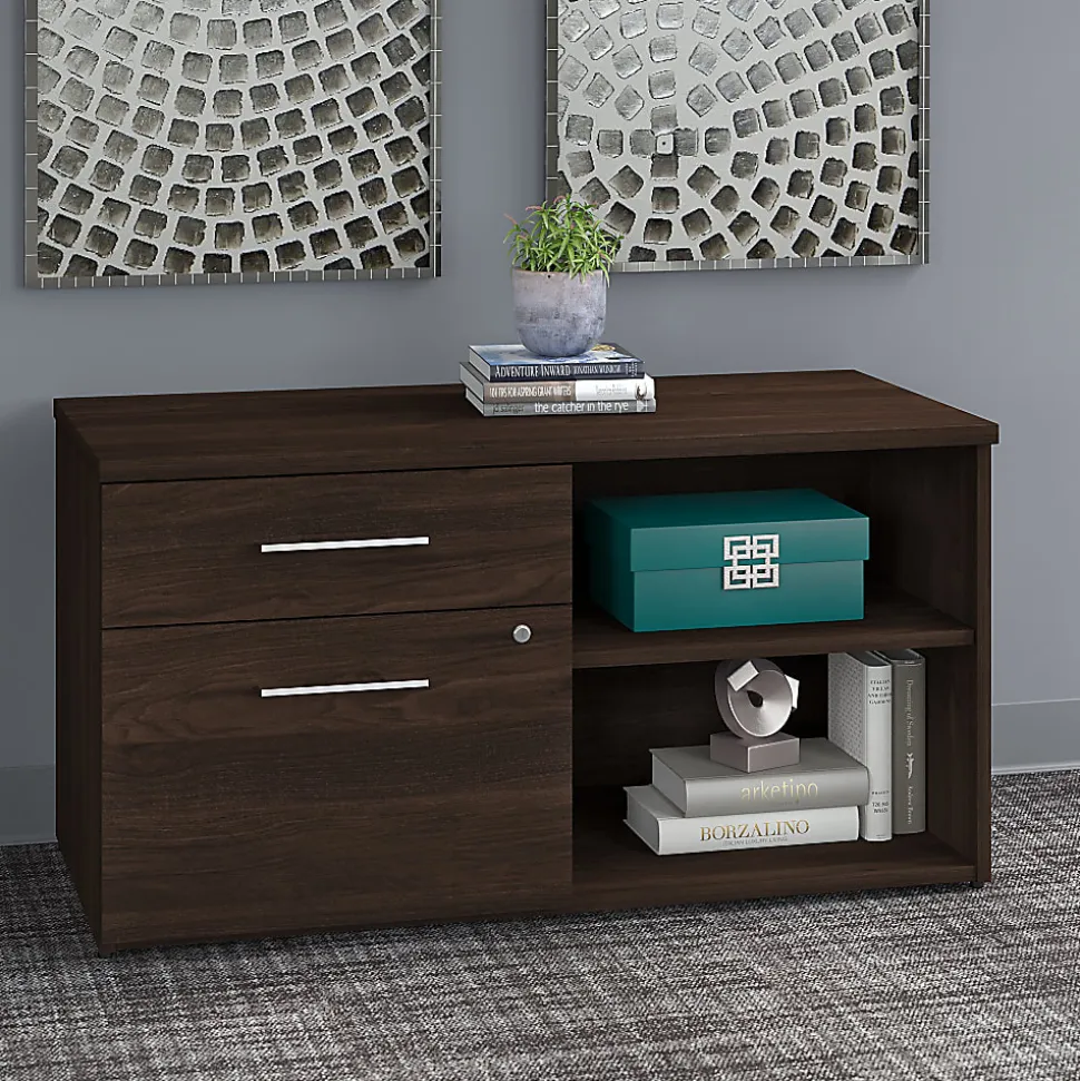 Bush Business Furniture Office 500 Low Storage Cabinet With Drawers And Shelves, Black Walnut, Standard Delivery