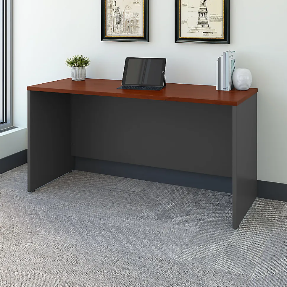 Bush Business Furniture Series C Components 60"W Credenza Computer Desk, Hansen Cherry/Graphite Gray, Standard Delivery