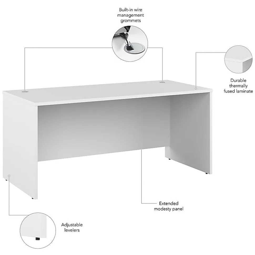 Bush Business Furniture Studio C 66"W Office Computer Desk, White, Standard Delivery