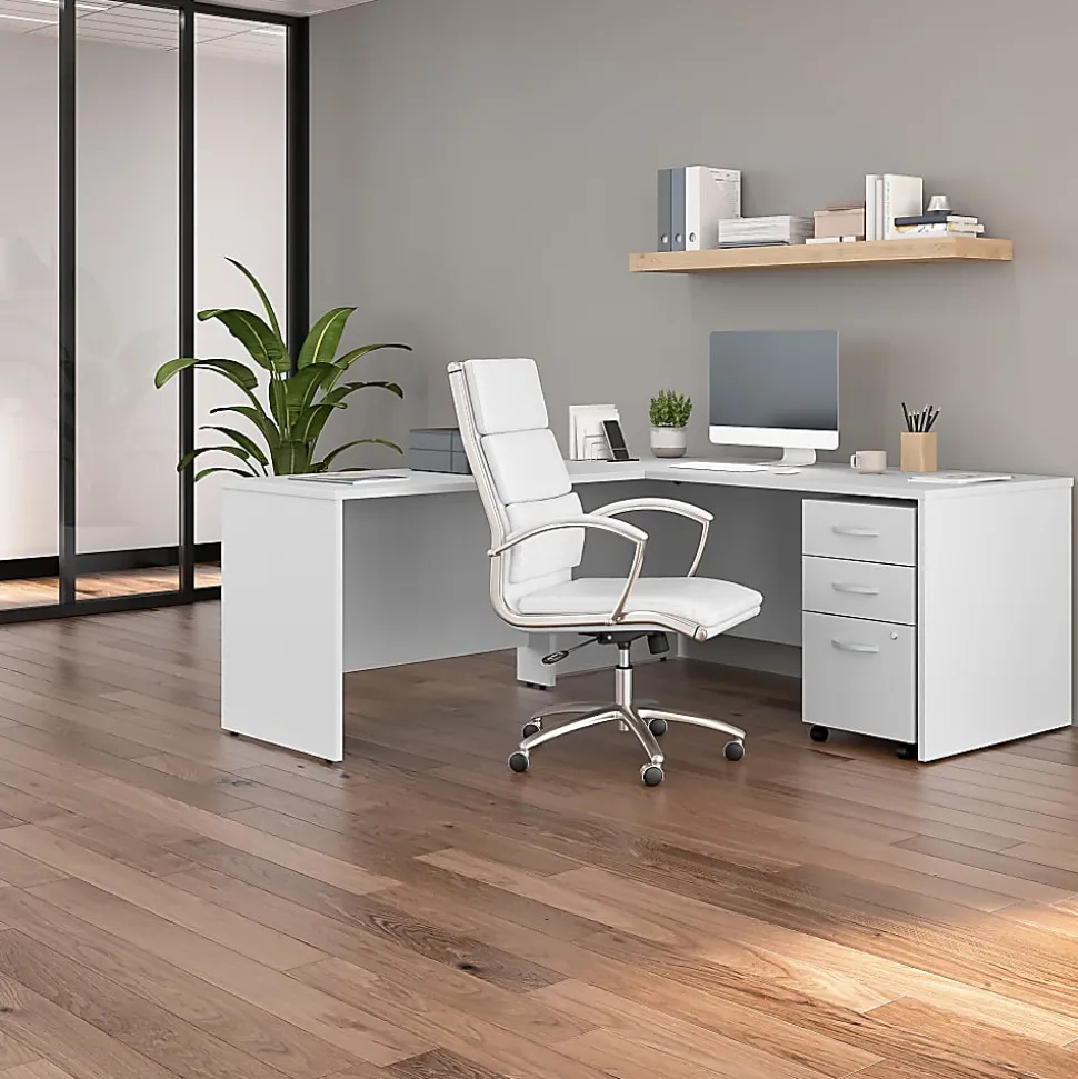Bush Business Furniture Studio C 66"W Office Computer Desk, White, Standard Delivery