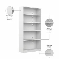 Bush Business Furniture Universal 72"H 5-Shelf Bookcase, Pure White, Standard Delivery
