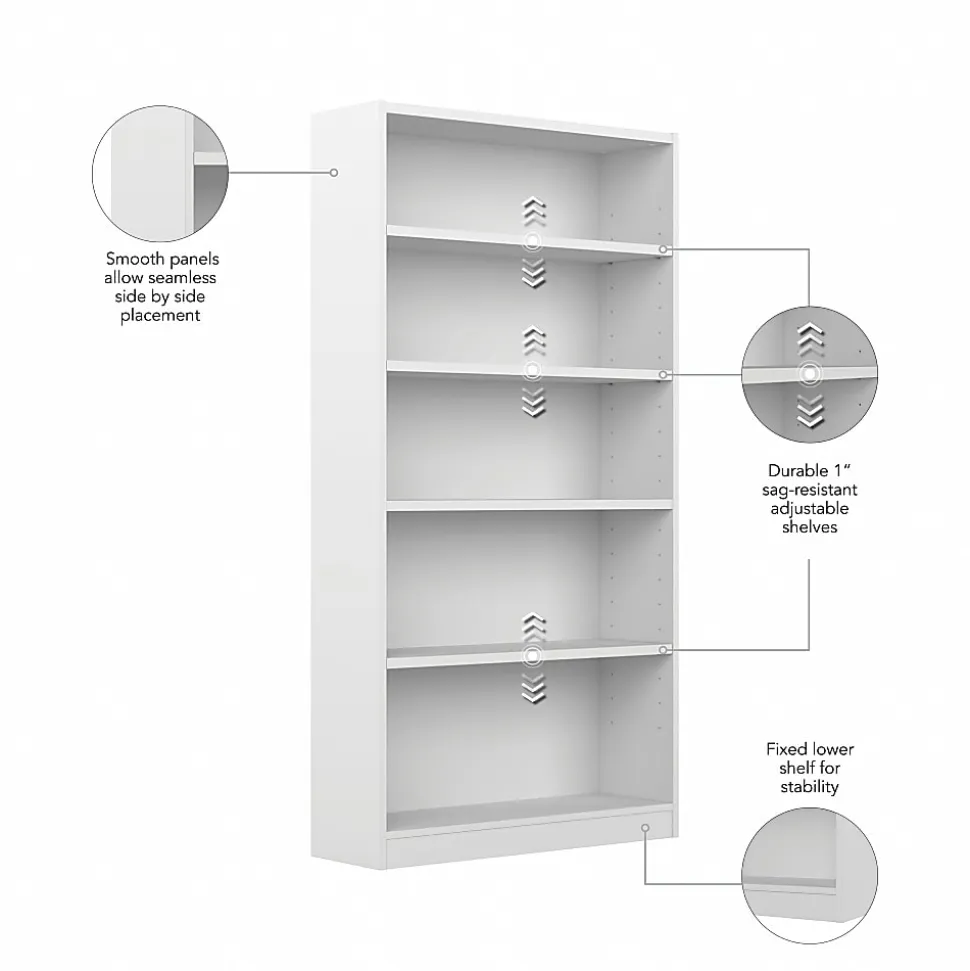Bush Business Furniture Universal 72"H 5-Shelf Bookcase, Pure White, Standard Delivery