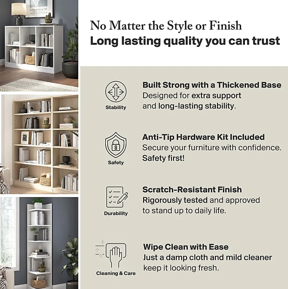 Bush Business Furniture Universal 72"H 5-Shelf Bookcase, Pure White, Standard Delivery