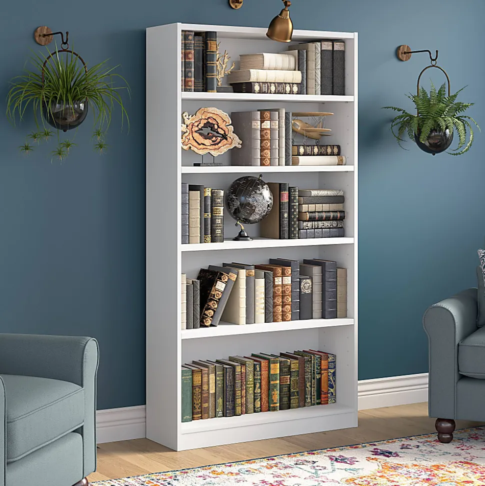 Bush Business Furniture Universal 72"H 5-Shelf Bookcase, Pure White, Standard Delivery
