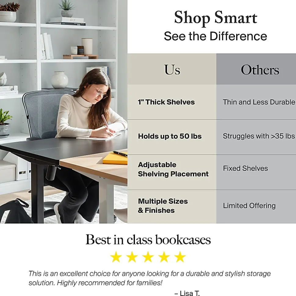 Bush Business Furniture Universal 72"H 5-Shelf Bookcase, Pure White, Standard Delivery