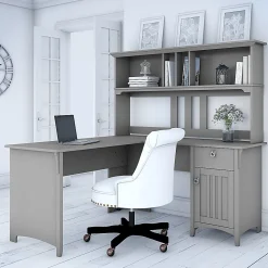 Bush Furniture Salinas 60"W L Shaped Desk with Hutch, Cape Cod Gray, Standard Delivery