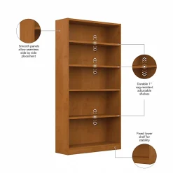 Bush® Furniture Universal 72"H 5-Shelf Bookcase, Natural Cherry, Standard Delivery
