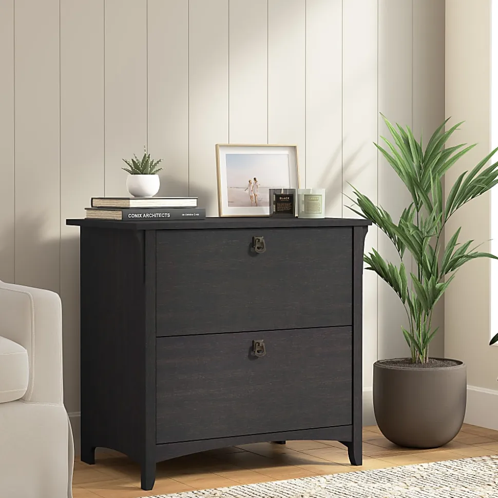Bush Home Salinas 2 Drawer Lateral File Cabinet, Vintage Black, Standard Delivery