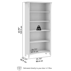 Bush Home Salinas Tall 5 Shelf Bookcase, Vintage Black, Standard Delivery