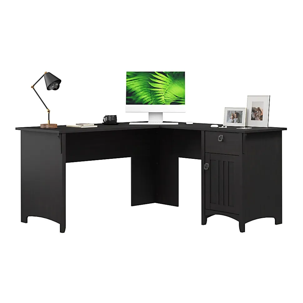 Bush Home Salinas 60W L Shaped Desk with Storage, Vintage Black, Standard Delivery