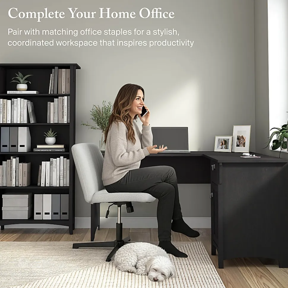 Bush Home Salinas 60W L Shaped Desk with Storage, Vintage Black, Standard Delivery