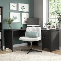 Bush Home Salinas 60W L Shaped Desk with Storage, Vintage Black, Standard Delivery