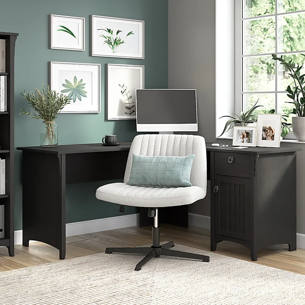 Bush Home Salinas 60W L Shaped Desk with Storage, Vintage Black, Standard Delivery