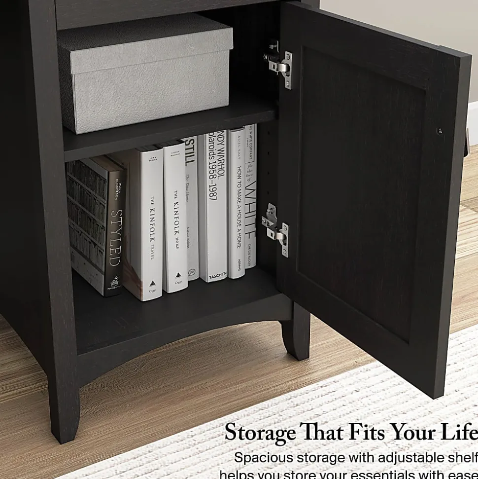 Bush Home Salinas 60W L Shaped Desk with Storage, Vintage Black, Standard Delivery
