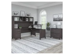 Bush Home Somerset 72W Office Desk with Drawers, Storm Gray, Standard Delivery