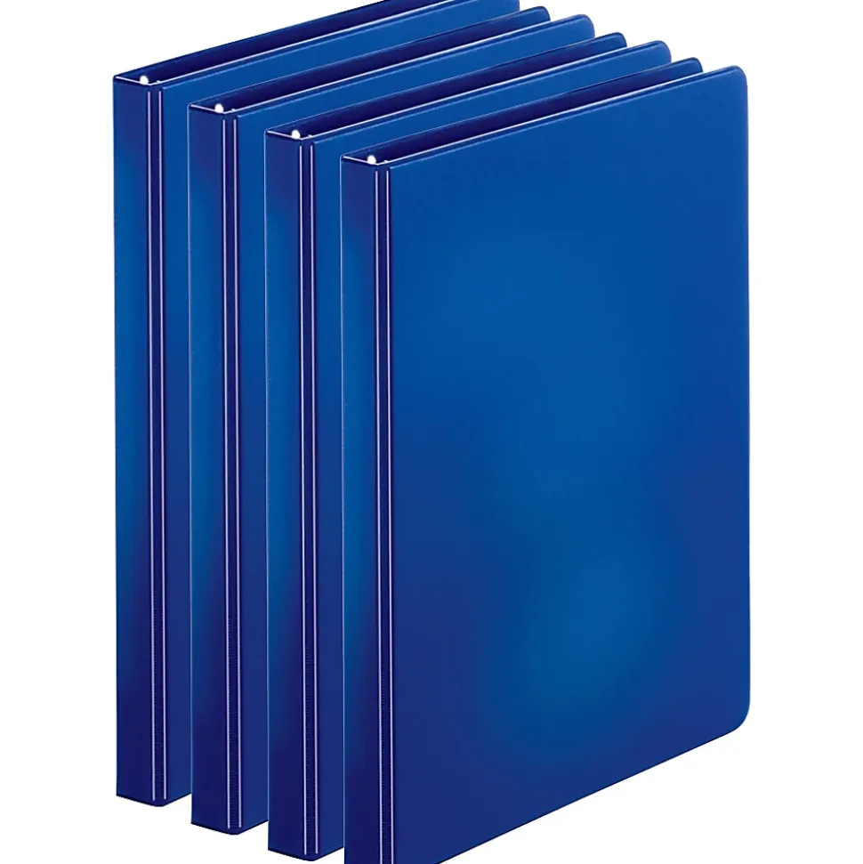 Business Source Basic Round Ring Binders, 1/2" Ring, 8 1/2" x 11", Dark Blue, Pack Of 4