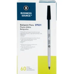 Business Source Bulk Pack Ballpoint Stick Pens - Medium Pen Point - Black - Tungsten Carbide Tip - 60 / Box