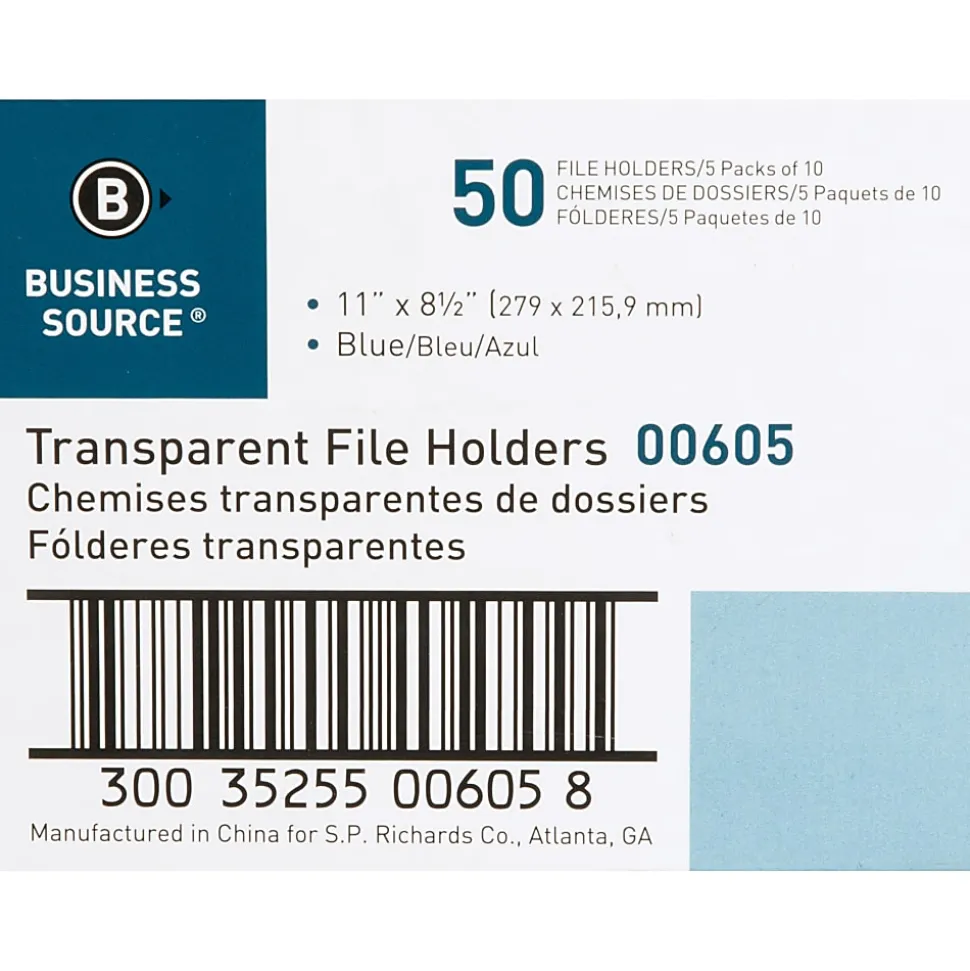 Business Source File Folder, Letter, Transparent, 5 Per Pack - 00605BX
