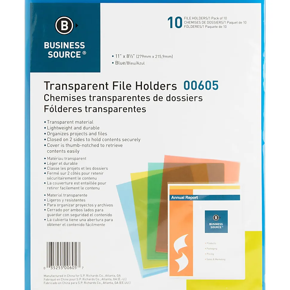 Business Source File Folder, Letter, Transparent, 5 Per Pack - 00605BX