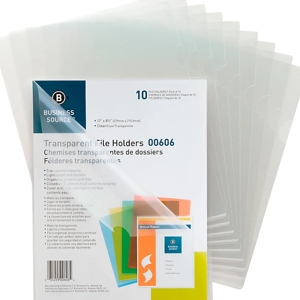 Business Source File Folder, Letter, Transparent, 5 Per Pack - 00606BX