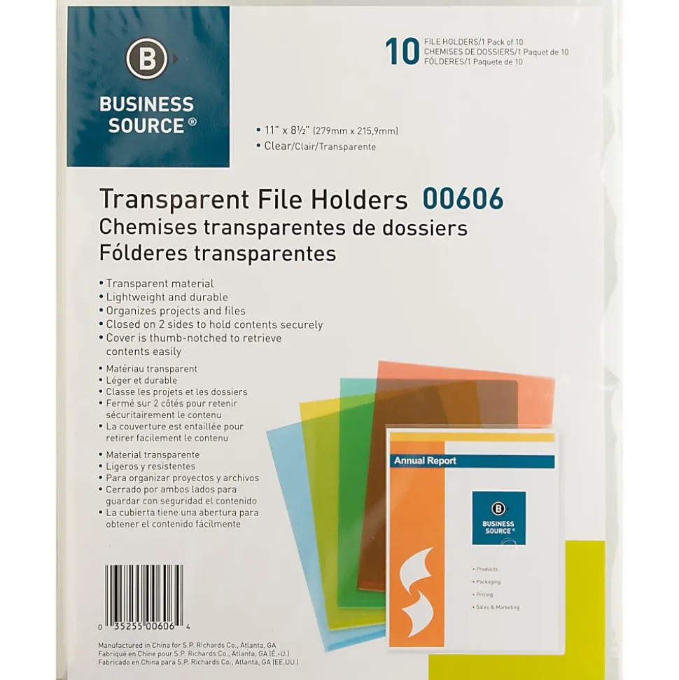 Business Source File Folder, Letter, Transparent, 5 Per Pack - 00606BX