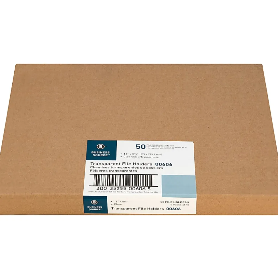 Business Source File Folder, Letter, Transparent, 5 Per Pack - 00606BX