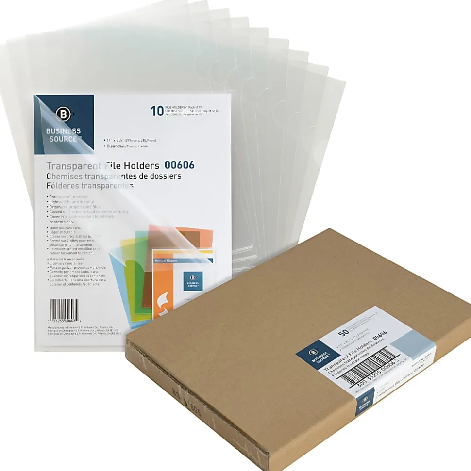 Business Source File Folder, Letter, Transparent, 5 Per Pack - 00606BX