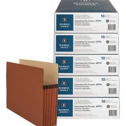 Business Source File Pocket, Letter Size, 8 1/2" x 11", 1200 Sheet Capacity, 5 1/4" Expansion, Redrope Brown, Carton Of 50