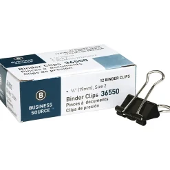 Business Source Fold-back Binder Clips - Small - 0.7" Width - 0.38" Size Capacity - for Paper - Black - 1 Dozen/Pack - 12 / Box