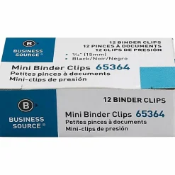 Business Source Fold-back Binder Clips - Mini - 0.6" Width - 0.25" Size Capacity - for Paper - Black - Tempered Steel - 1 Dozen/Pack - 12 / Box